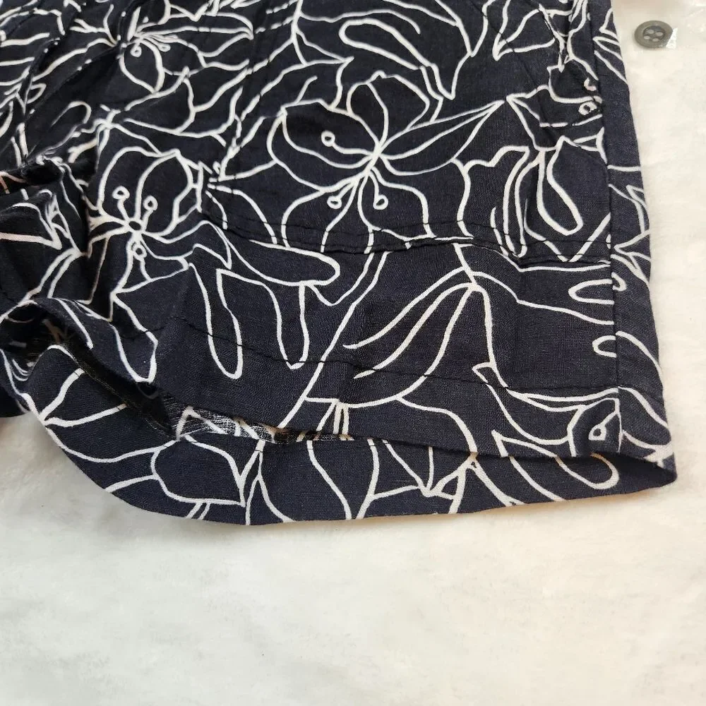 NWT Gap Black White Floral Linen Mid Rise Shorts Sz 6